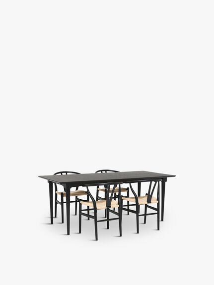 Hague 200cm Dining Table with 4 Hans Wishbone Dining Chairs, Black