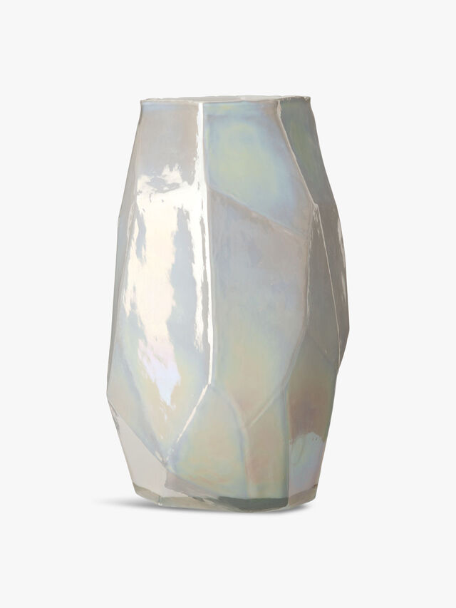 Large White Graphic Luster Vase