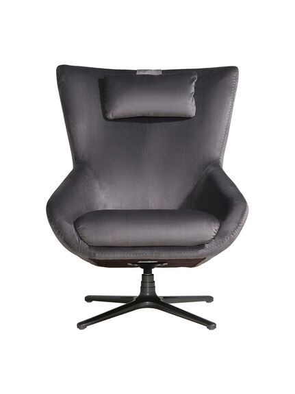 Laurino Grey Velvet Armchair With Headrest