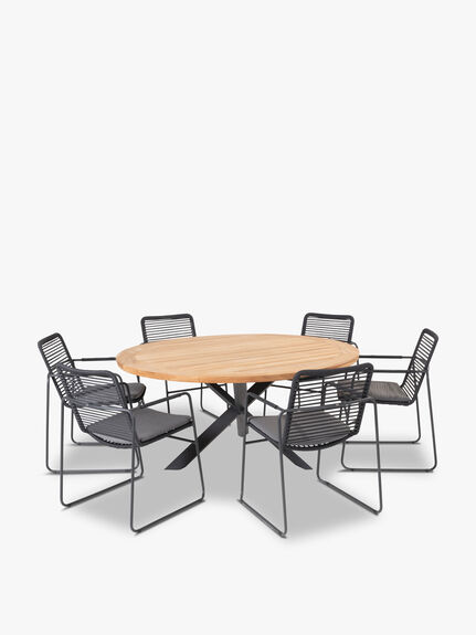 Louvre Round Dining Table with 6 Elba Rope Chairs