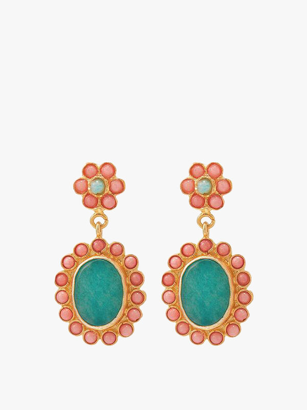 Aqua and Coral Flower Earrings