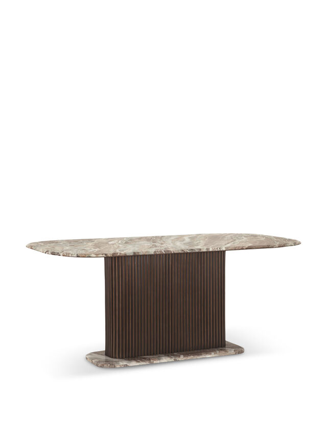 Gion Brown Marble 180 Cm Dining Table With Wave Metal Base, Seats 4 - 6