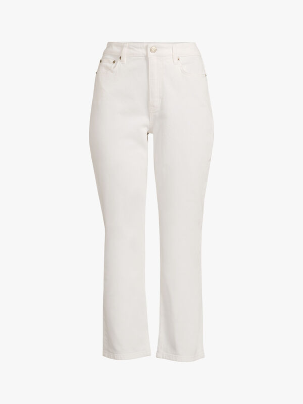 High Rise White Straight Ankle Jean