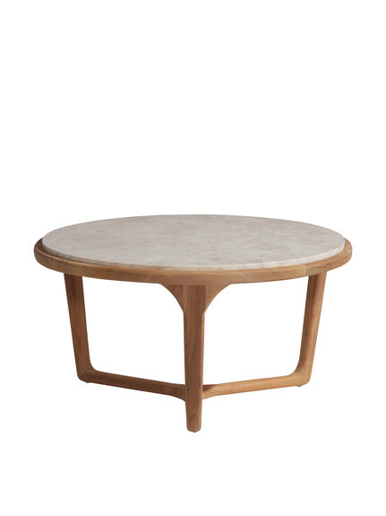 Terza Round Brown Teak and Marble Coffee Table