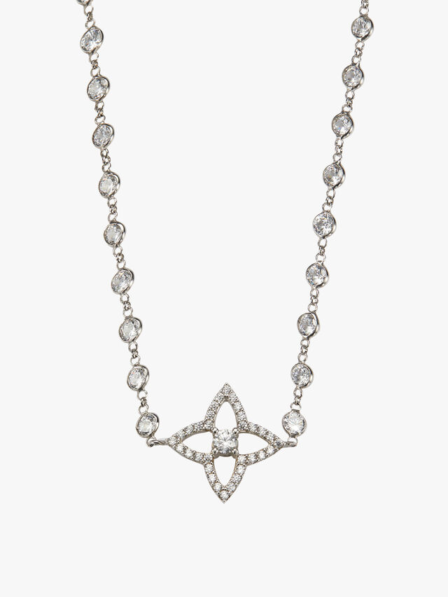 Crystal Lucky Quatrefoil Flower Long Necklace