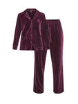 Velvet Long Sleeve Notch Collar Top Pyjama Set