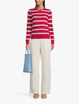 Long Sleeve Stripe Cotton Cable Knit Sweater