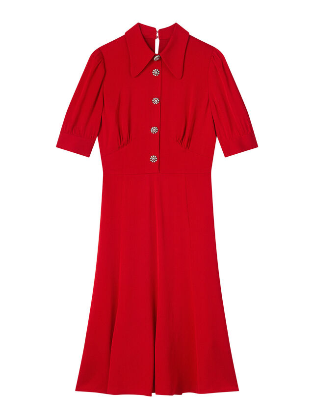 Esme Red Crepe Crystal Button Tea Dress