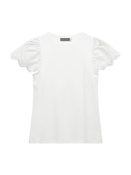 White Broderie Sleeve Top