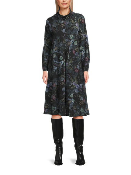 Pixelated Tapestry Jersey Cowl Neck Dress