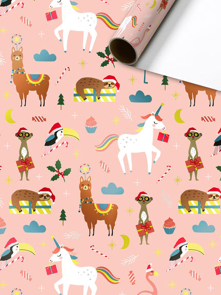 Jay Pink Christmas Animals Roll Wrap