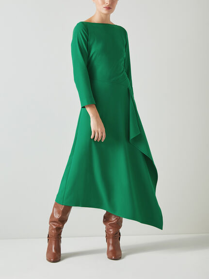 Le Green Crepe Fit And Flare Dress