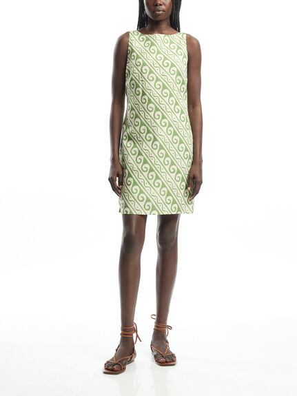Marina Green Wave Print Mini Dress