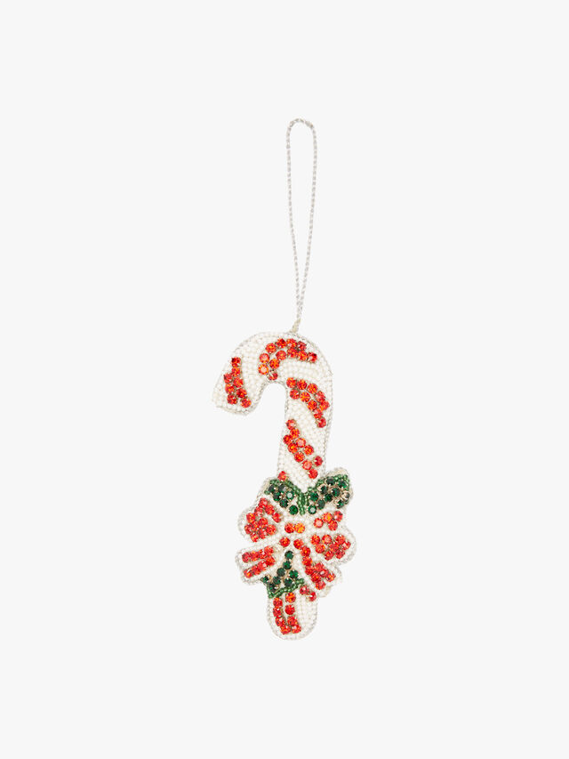 Red Beaded Candy Cane Decoration