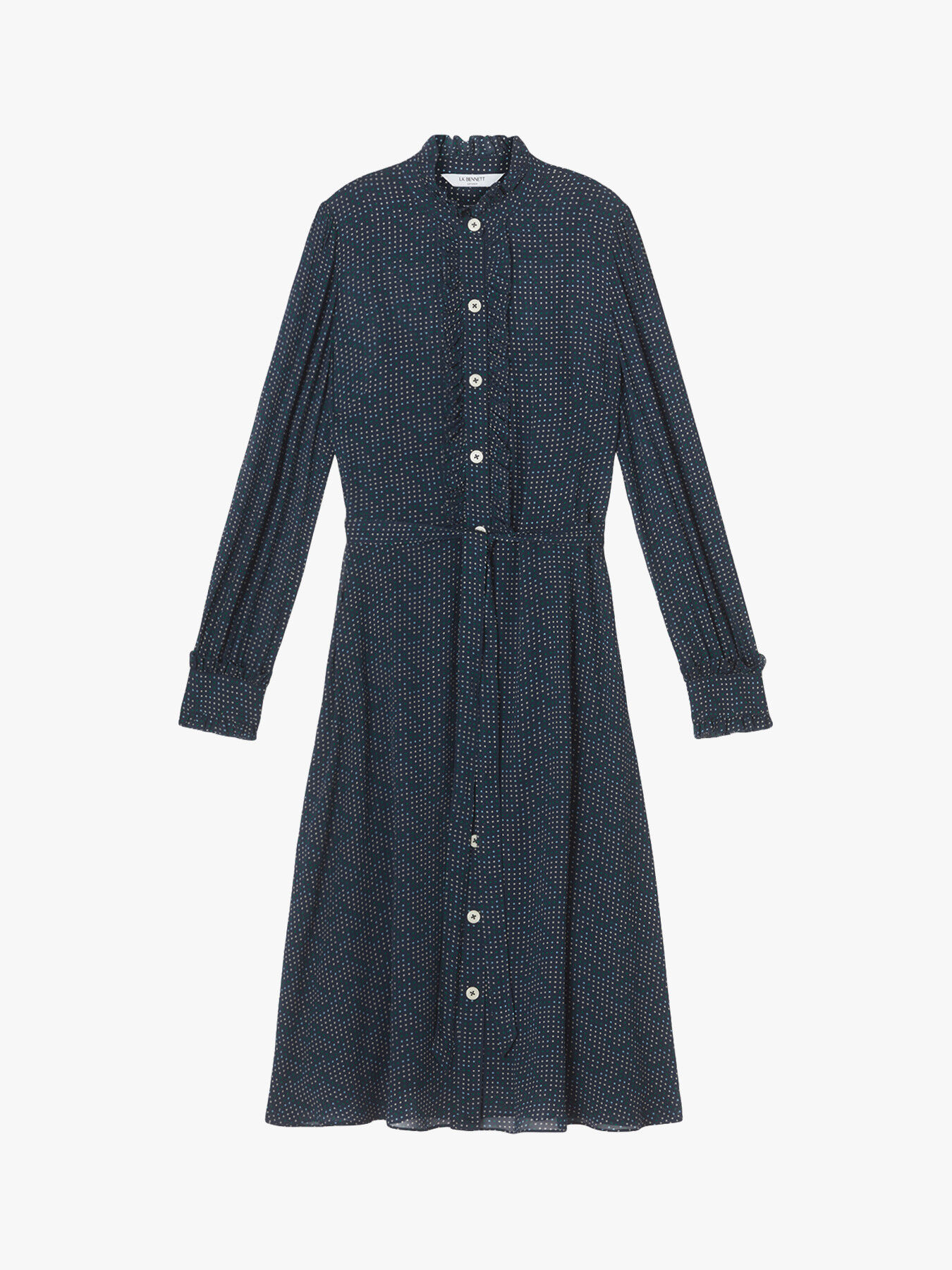 LK Bennett Dellal Navy Optical Spot Shirt Dress in Blue Womens Clothing Dresses Casual and day dresses 