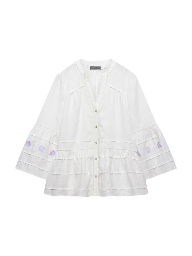 White Embroidered Linen Blouse
