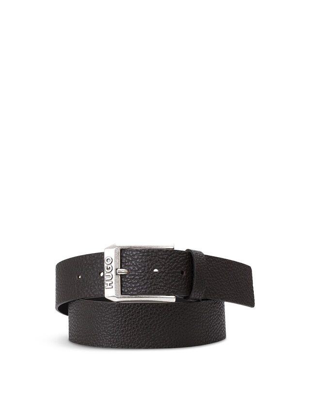 Leather Belt With Matte-Black Logo-Trim Buckle