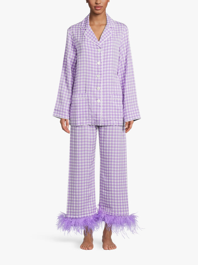 Gingham Party Pajama Set with Feathers