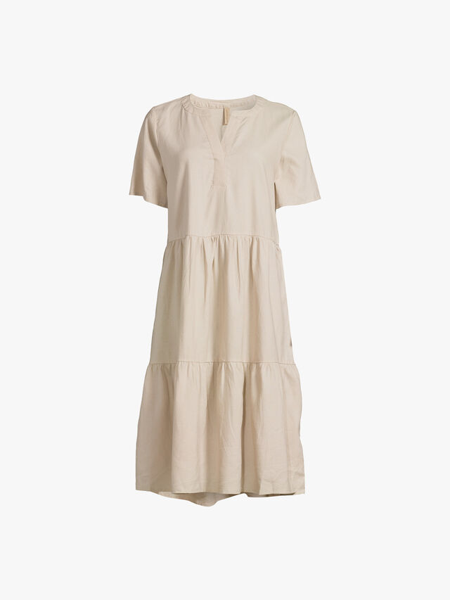 Ina Cotton Linen Short Sleeve Tiered Midi Dress
