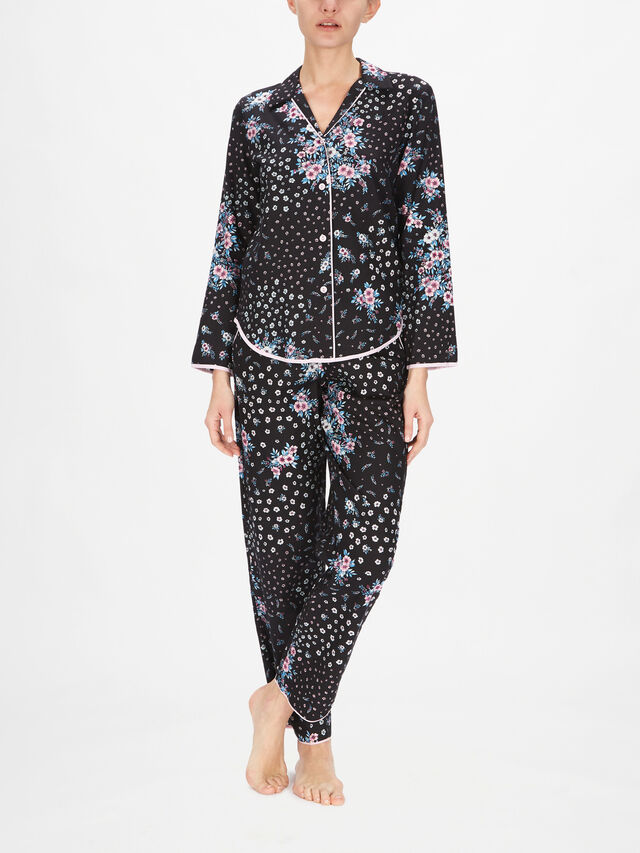 Hannah Black Ditsy Floral Print Pyjama Top