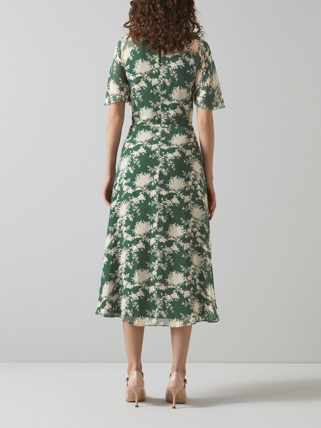 Women's LK Bennett Elowen Green Chrysanthemum Print Midi Dress | Fenwick