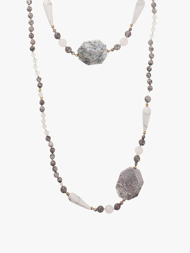 Long Moonstone Netstone Beaded Necklace