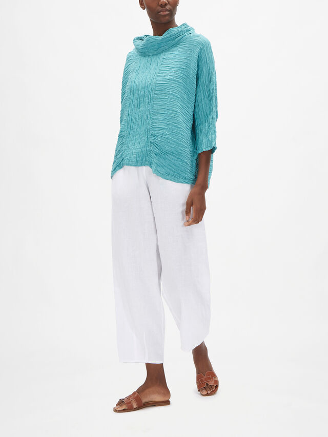 Funnel Neck Linen Top with Front Panel