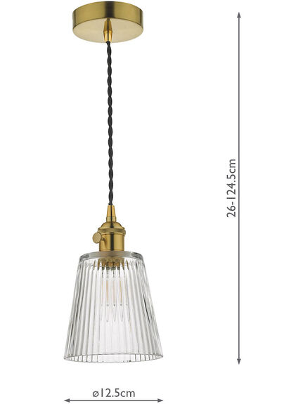 Hadano Pendant - Natural Brass with Ribbed Glass Shade