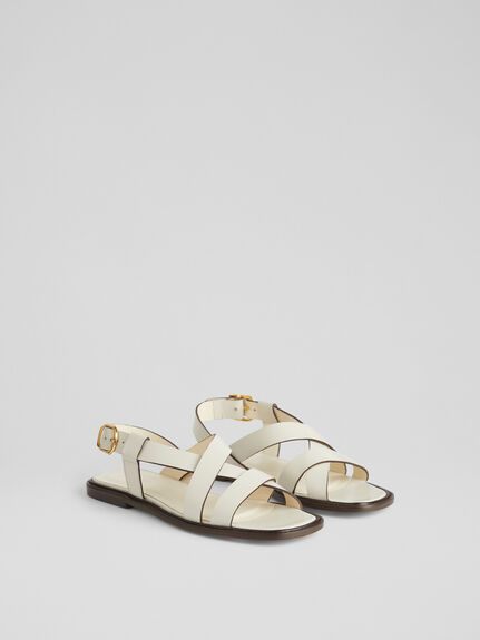 Telma White Leather Flat Sandals