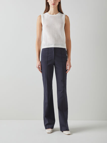 Susie Navy Cotton-Blend  Flared Trousers
