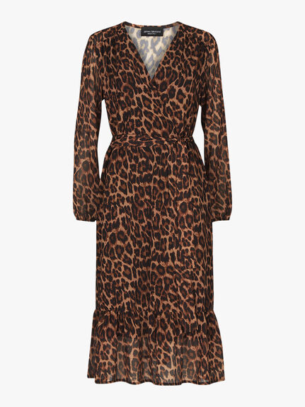 V Neck Leopard Tiered Midi Dress