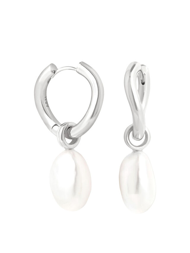 Serenity Pearl charm hoops in silver