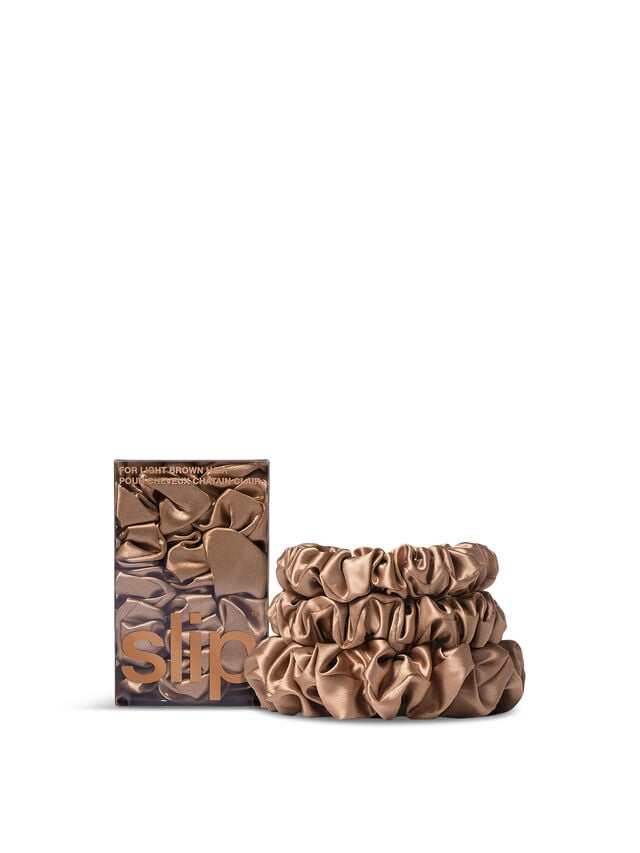 Pure Silk Assorted Scrunchies Set Of 3 Light Brown