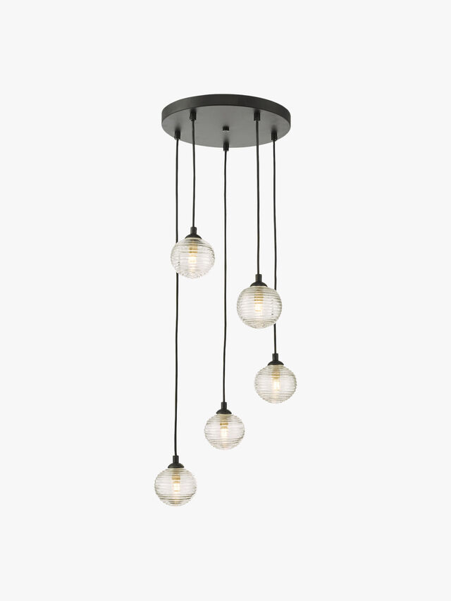 Federico 5 Light Cluster Pendant - Clear Ribbed Glass