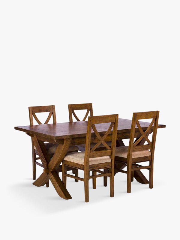 New Frontier Mango Wood X Leg Extending Dining Table and 4 Chairs