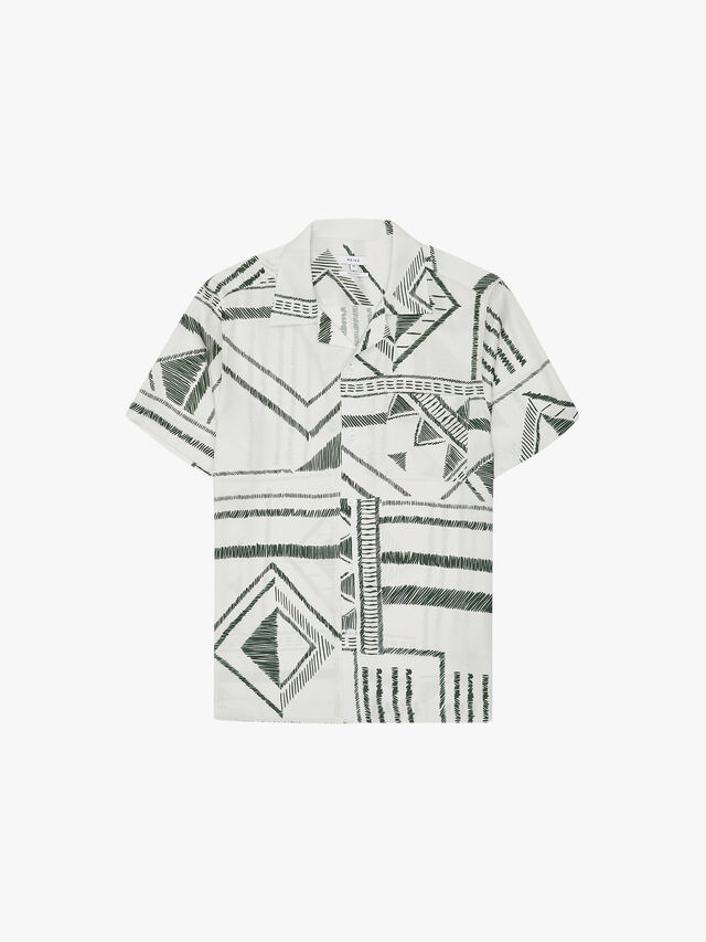 Mackrae Cuban Collar Tribal Print Shirt