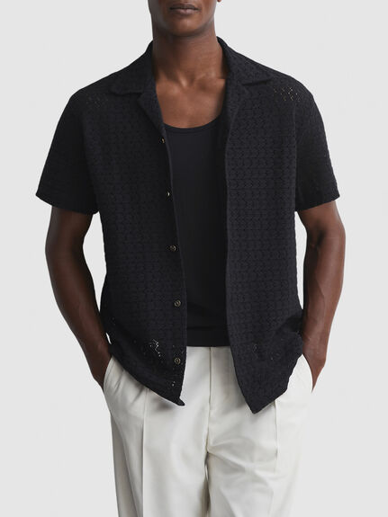 Scorpios Crochet Cuban Collar Button Through T-Shirt