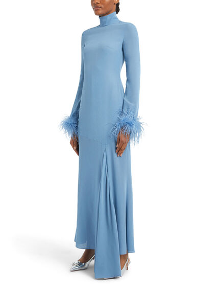 Long Sleeve Maxi Dress With Feather Cuff