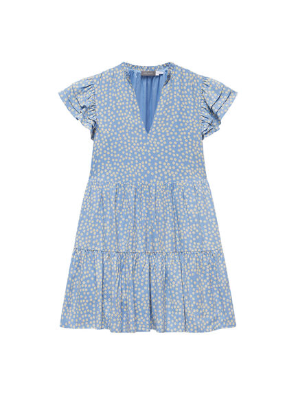 Blue Spot Print Tiered Mini Dress
