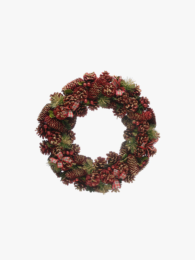 Tartan Ribbon and Berries Wreath 45cm
