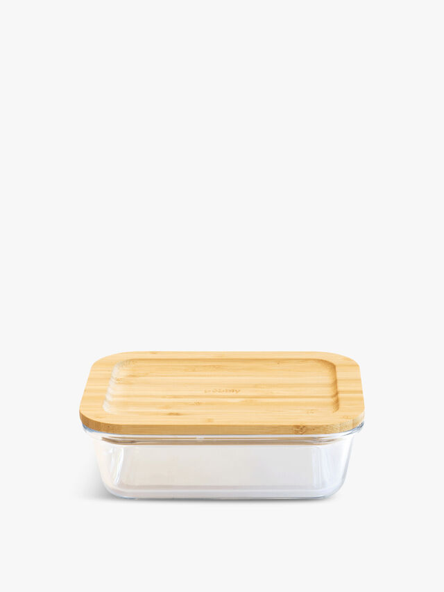 Rectangular Glass Food Storage Container with Bamboo Lid 1L