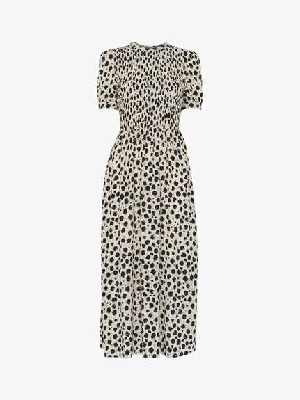 Dalmatian Shirred Midi Dress
