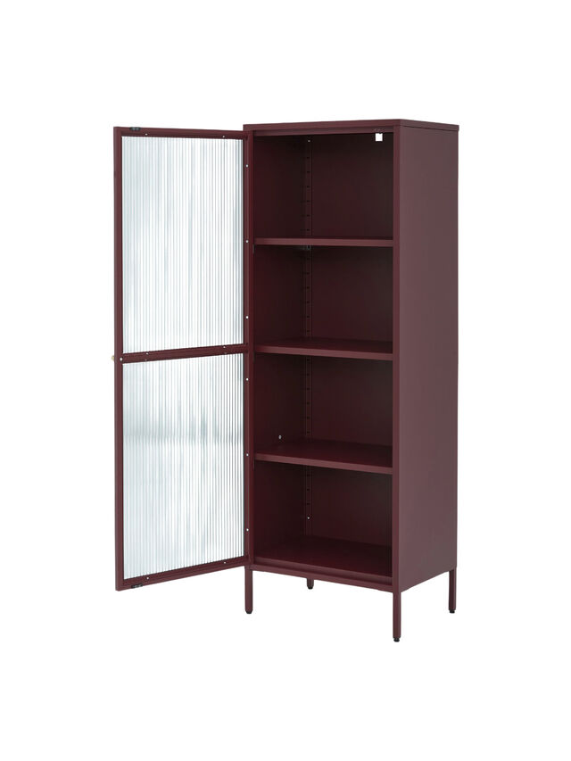 Dali Glass Tower Display Cabinet, Wine Red