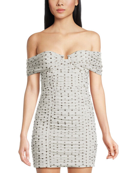 Polka Dot Off Shoulder Mini Dress