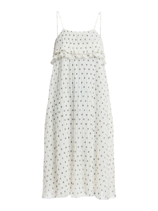 White Pleated Georgette Midi Strap Dress