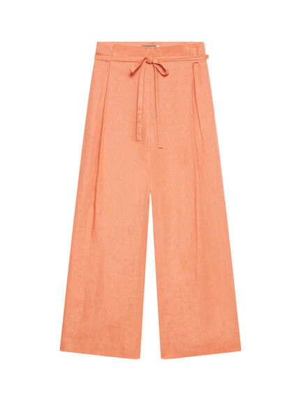 Orange Linen Belted Trousers