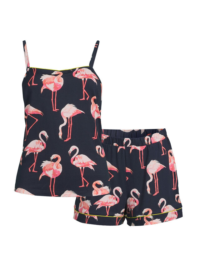 Flamingos Strappy Flared Cami Top and Short Set