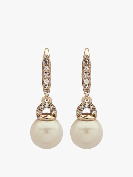 Gold Tone Crystal Drop Pearl Earrings
