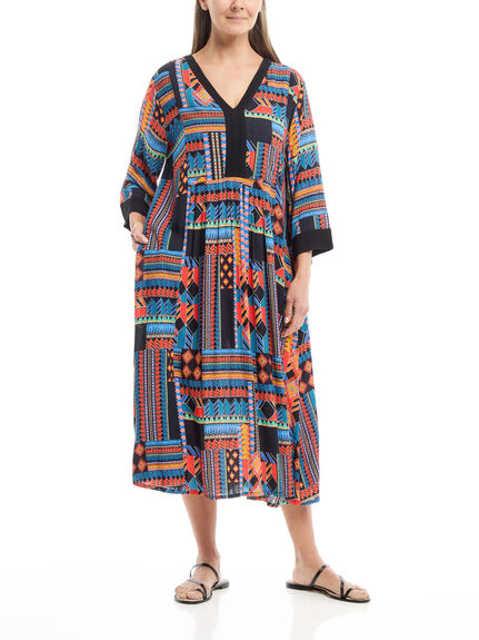 Bold Graphic Marks Patchwork  Flared Dress