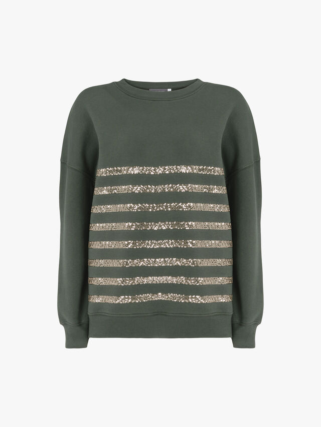 Khaki Sequin Stripe Sweatshirt